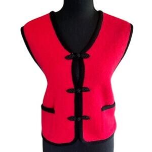 Vintage Herman Geist Red Wool Vest Size Small – Chinese Frog Closure – 100% Wool